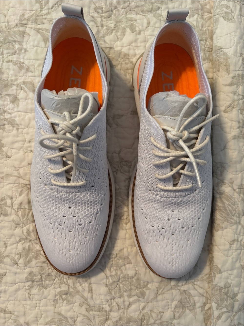 Cole Haan White Knit Oxford Shoes with Orange Insoles
